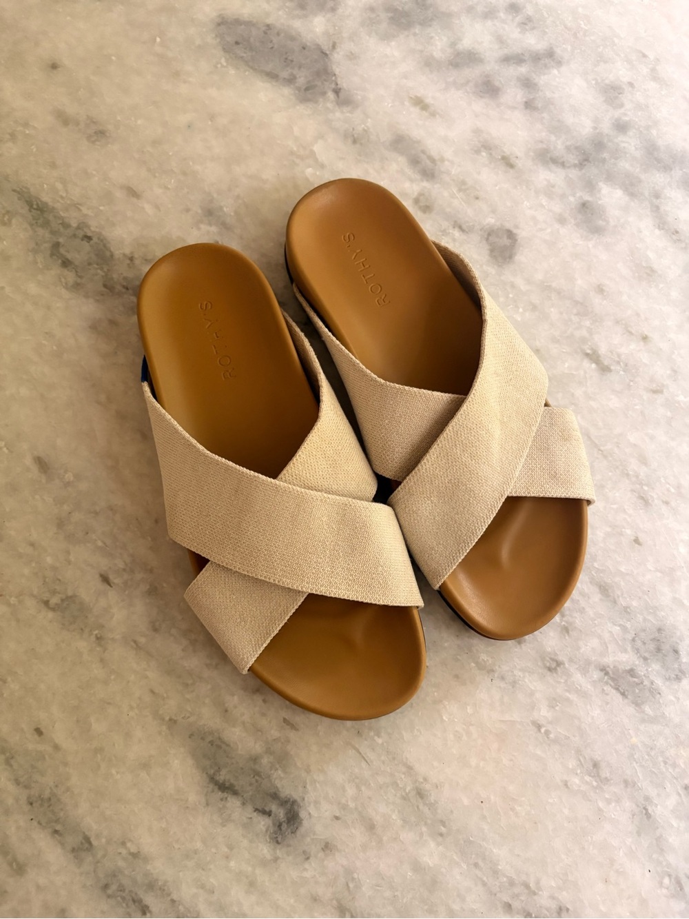 Rothy’s Beige Crossband Slide Sandals